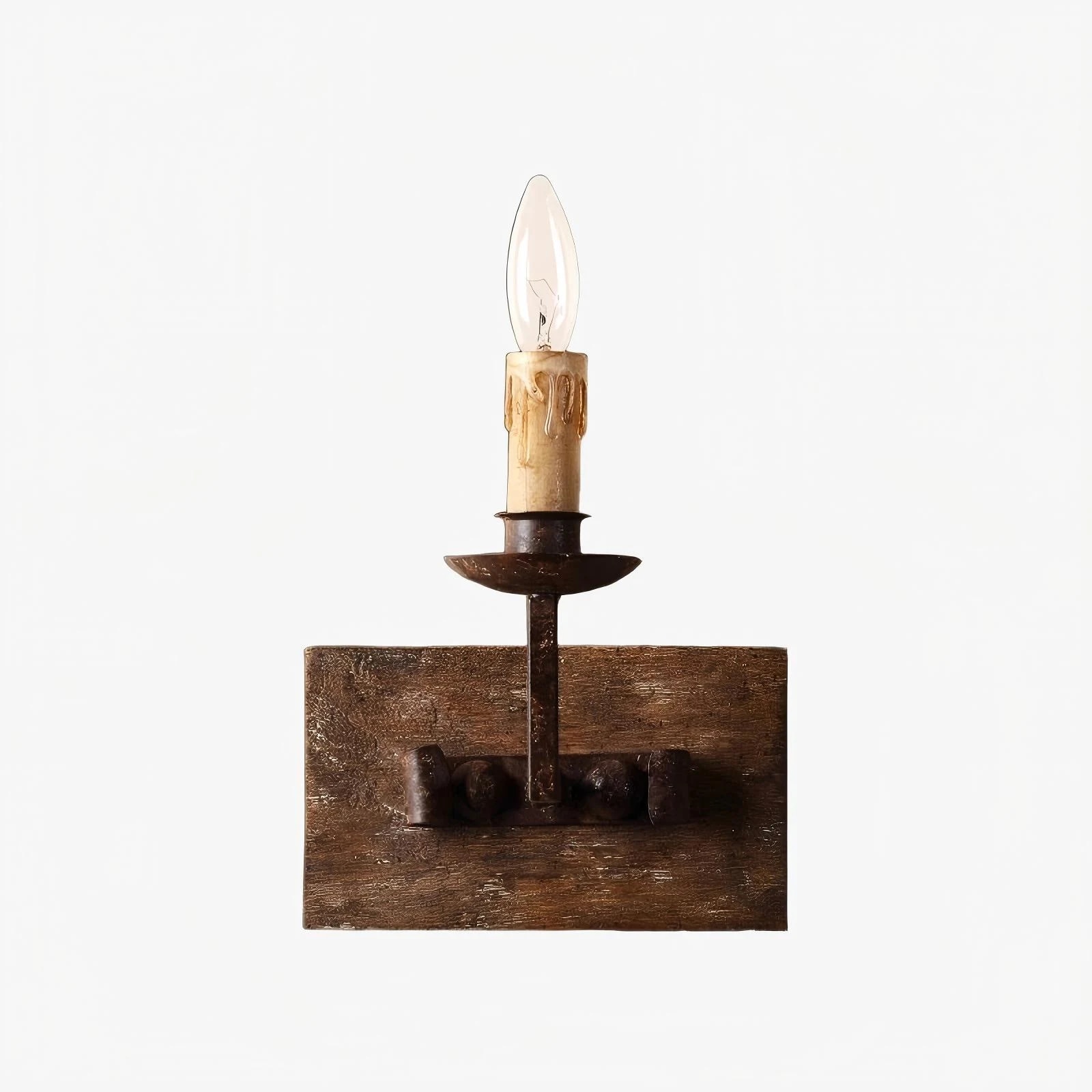 Single light rustic candle wall sconce on a white background