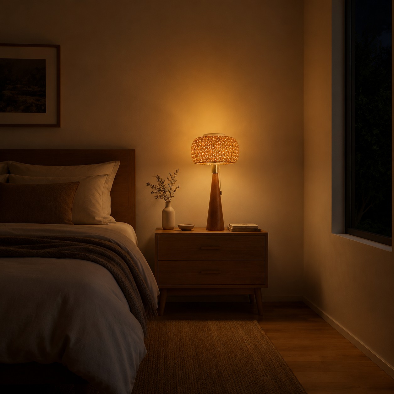 Pull-chain table lamp used as a natural accent light