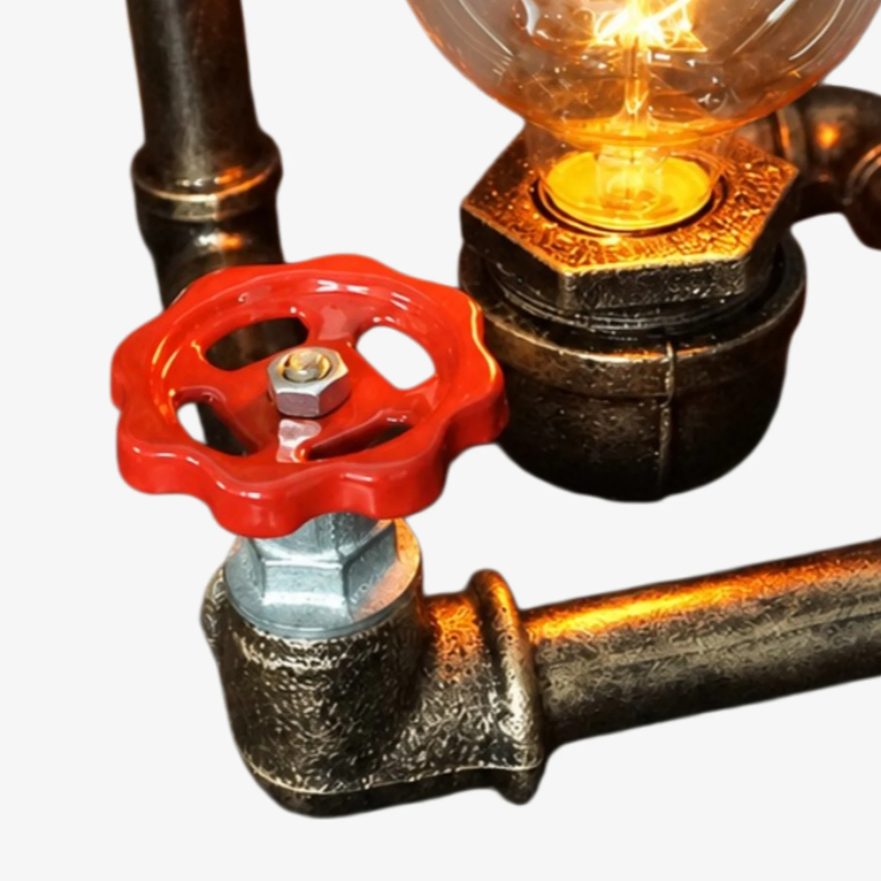 Detalle de valvula roja y accesorio de tuberia